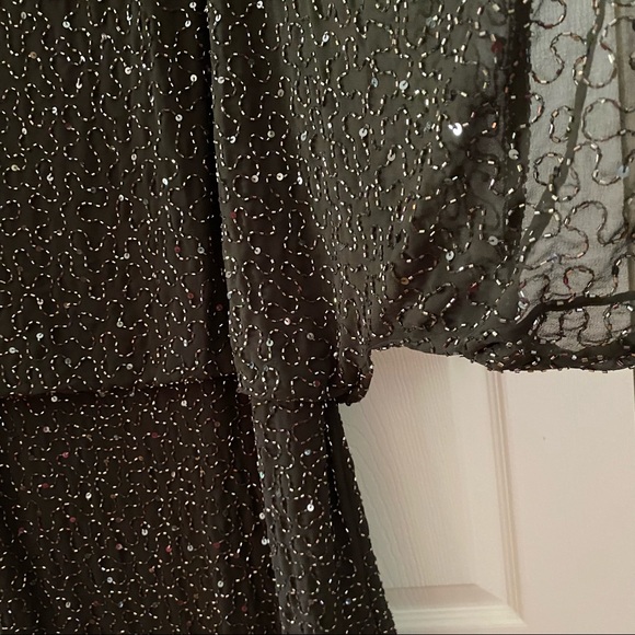 Jkara Cocktail Dress Dropped Waist Dolman sleeves Slate w/sequins Size 16 - Picture 11 of 11
